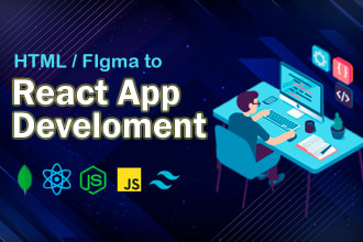 build HTML or figma to react app with node js, payment method, backend and auth