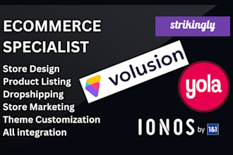 design strikingly, yola, ionos website, volusion store website and fix errors