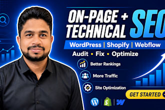 optimize on page and technical SEO for wordpress shopify and webflow