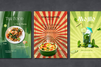 design food menu, restaurant poster, flyer in retro style