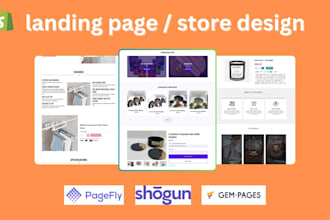 design shopify landing page, product landing page, homepage, pagefly