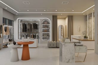 do retail store, restaurant, cafe, interior and 3d rendering