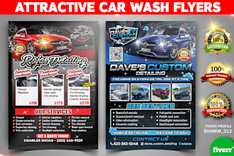 design attractive car wash flyer , auto detailing flyer