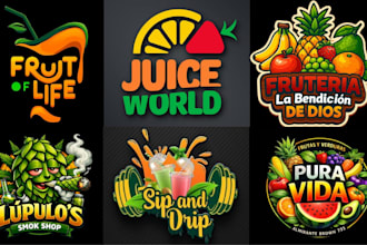 design food vegetable, coffee, juice bar, restaurant fruit logo with branding
