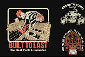 draw unique vintage retro skull or skeleton illustration for tshirt