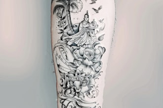 draw realism and full sleeve tattoo design for you
