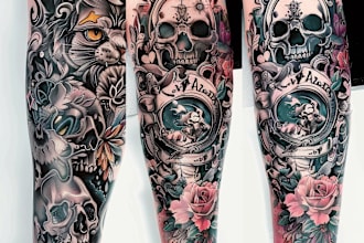 create custom tattoo design as realistic tattoo sleeve
