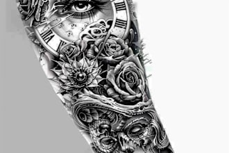 do a custom tattoo design, realistic tattoo sleeve