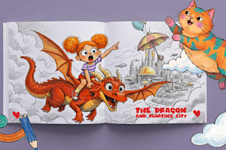 design illustrated childrens book pages with text layout