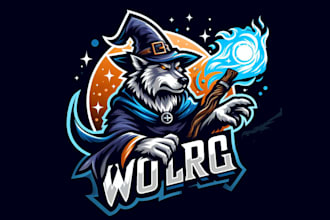 do wolf wizard spell, magic, animal, magician mascot logo for you