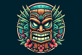 do unique tropical tiki, tiki bar, bear tiki, tiki mask, mascot logo for you