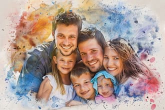paint a character family portrait caricature and friendship portrait