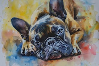 make watercolor pet portrait, dog, cat, animal illustration