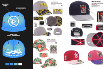 hat cap tech pack with 2d 3d mockup flat sketch
