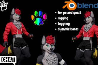create custom 3d furry vrchat avatar, fursona vtuber, vseeface, animaze