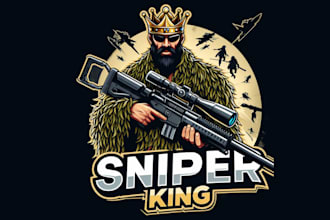 make sniper king, ghillie suit, shooter, warrior, e sport mascot logo design