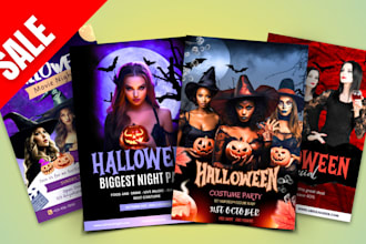 design halloween flyer, card post banner poster menu, spooky haunted trick treat