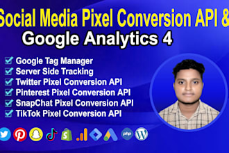 setup facebook pixel API, tiktok, pinterest, snapchat and twitter conversion API