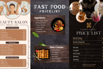 design flyer, salon, gym, menu, or all services price list