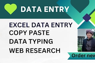 excel data entry, copy paste, convert PDF, web research,  any typing, data entry