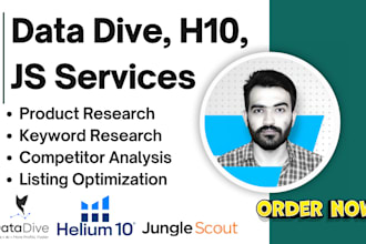 do amazon SEO product listing optimization via helium10, jungle scout, data dive