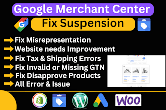 fix google merchant center suspension and misrepresentation issue