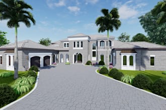 do house 3d model in sketchup or revit and render