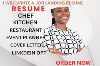 write resume for chef, event planner, restaurant, bar, kitchen, hotelier and CV