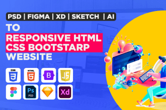 do figma, xd, PSD to HTML5, css3, scss, bootstrap