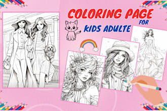 draw cute girl coloring book pages for kids and adulte