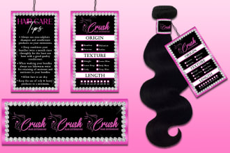 design hang tags or bundle wraps for hair extension business