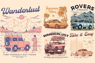 create hand drawn outdoor t shirt design illustration
