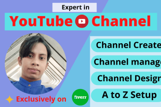 create a professional youtube channel, logo, art, and a to z setup