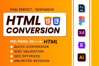 convert PSD to HTML, figma to html, xd to html responsive bootstrap website
