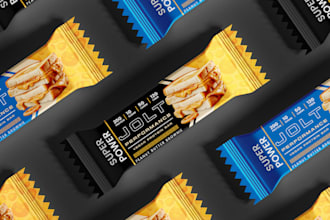 design premium protein bar, chocolate, snack and wrapper packaging