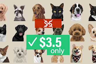 draw vector illustration dog cat animal pet cartoon portrait