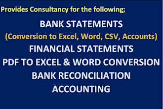 convert bank and financial statement to excel and word and do bank reconcilation