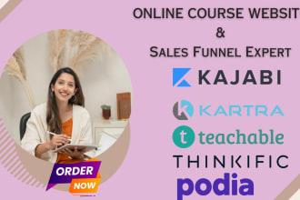 build kajabi website, gohighlevel funnel, kartra, payhip, podia, clickfunnels