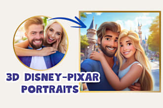 create disney pixar style 3d cartoon portraits for you