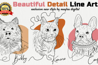 draw amazing professional line art detail portrait your pet