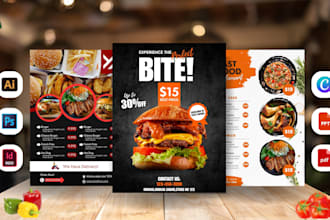 design restaurant menu, food menu, bar menu, board, flyer, poster