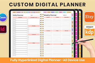 design etsy hyperlink digital planner, printable planner, journal, tracker