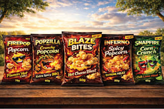 do premium product chips, snacks, standup pouch bags packaging label design