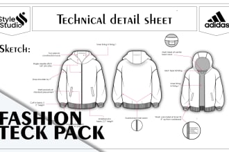 design fashion tech pack, flat sketch, and tech pack for clothing