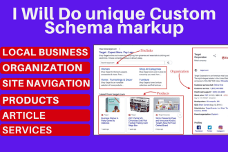 do schema markup for website, local business, org, services, structured data