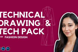 create clothing technical drawing and fashion tech pack