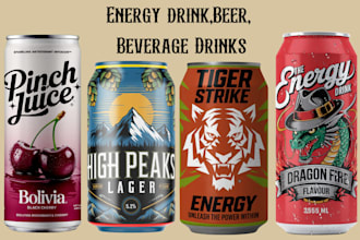design label for juice,beverage, energy drink,soda,beer, water,booster,can,cider