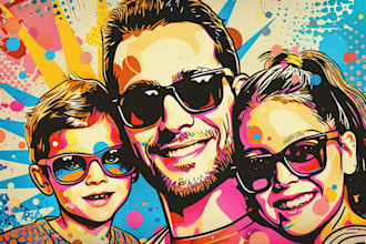 illustrate character family portrait caricature and friendship portrait