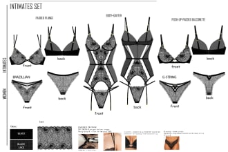 fashion design flat sketches for lingerie, tech pack