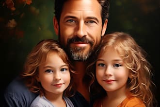 draw  realistic self portrait digital oil painting for family